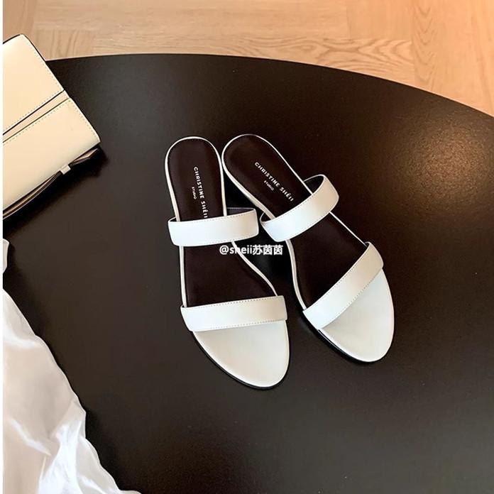 Xia Lao Qian Row Super Soft Lambskin With Thick Heel Slippers Women S Summer Cool Slippers Outside 35