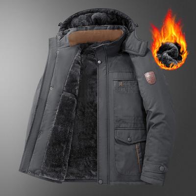 Casaco masculino com capuz de inverno, casaco parka forrado de lã grossa com vários bolsos
