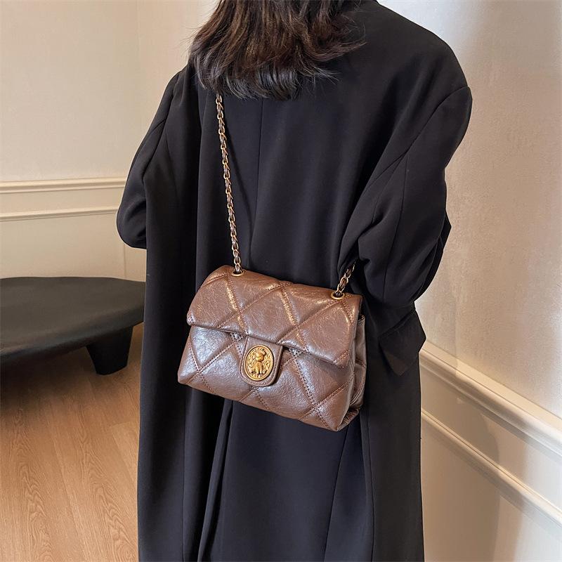  Retro Fashion PU Underarm Chain Shoulder Bag Unisex Coffee Black for Travel