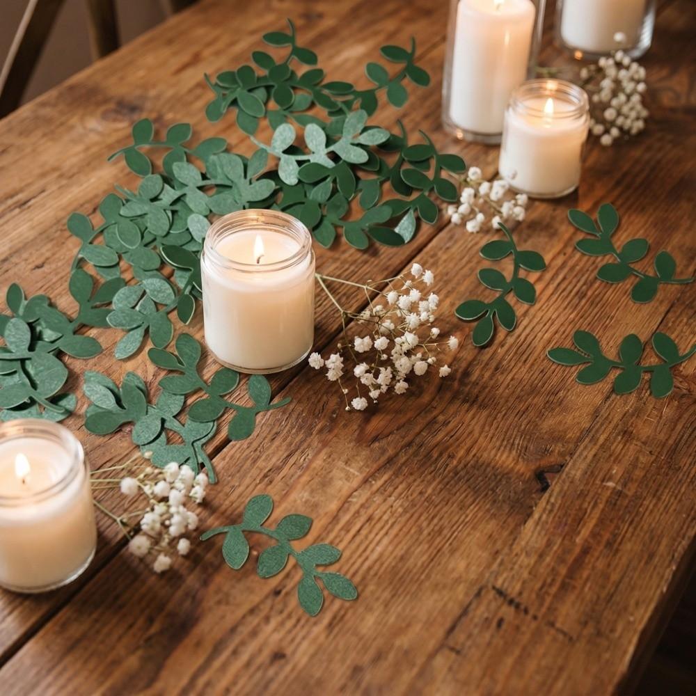 60pcs DIY Green Leaves Confetti Party Supplies Debris Happy Birthday Confetti Venue Setup Props Paper Leaf Decorations