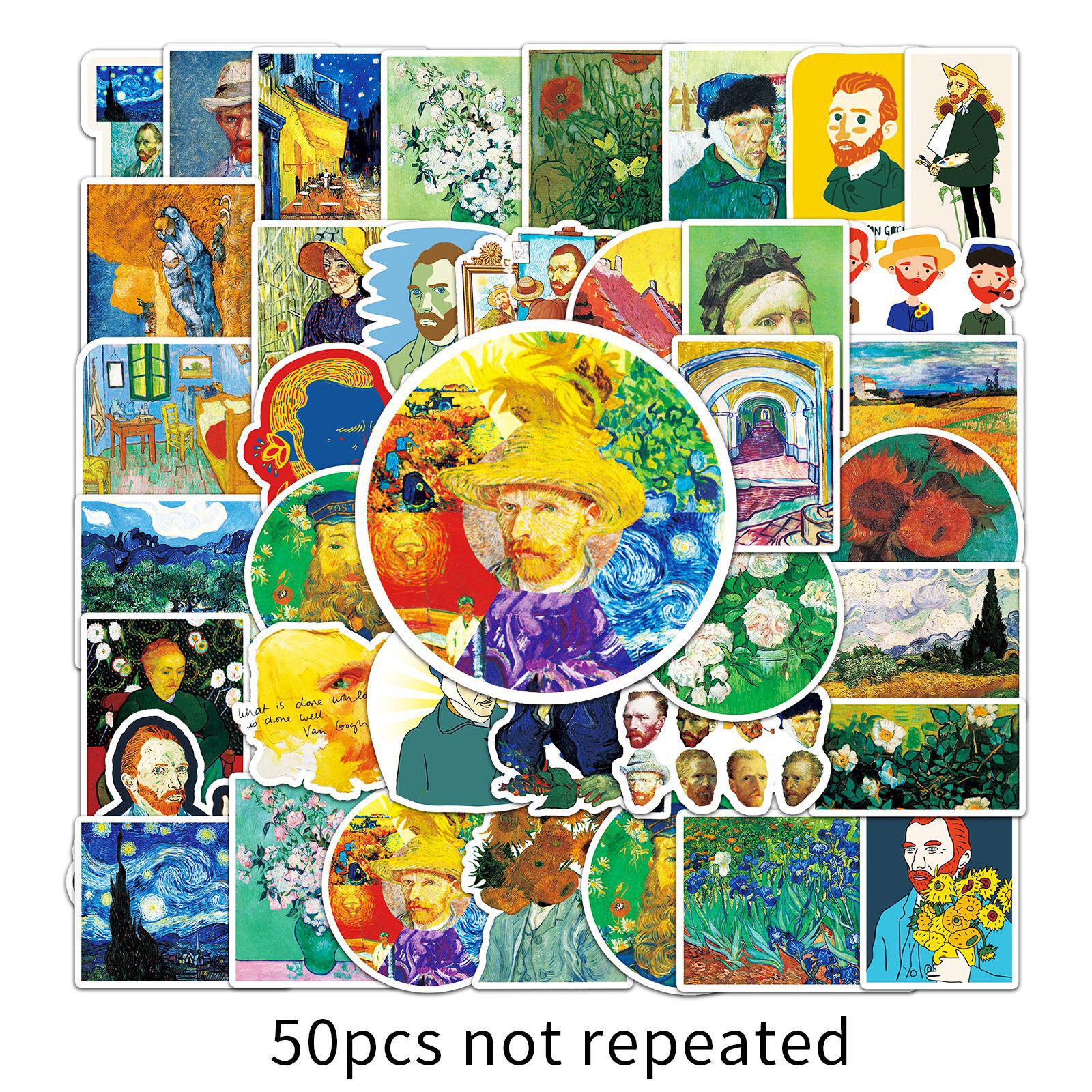 50 Van Gogh Sunflowers Art Stickers for Luggage, Refrigerator, Car & DIY Decor