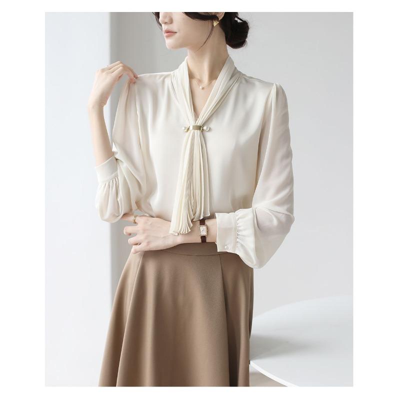 Spring and Autumn New Style French Gentle Commuting Retro Niche Streamer Long-sleeved Shirt for Women
