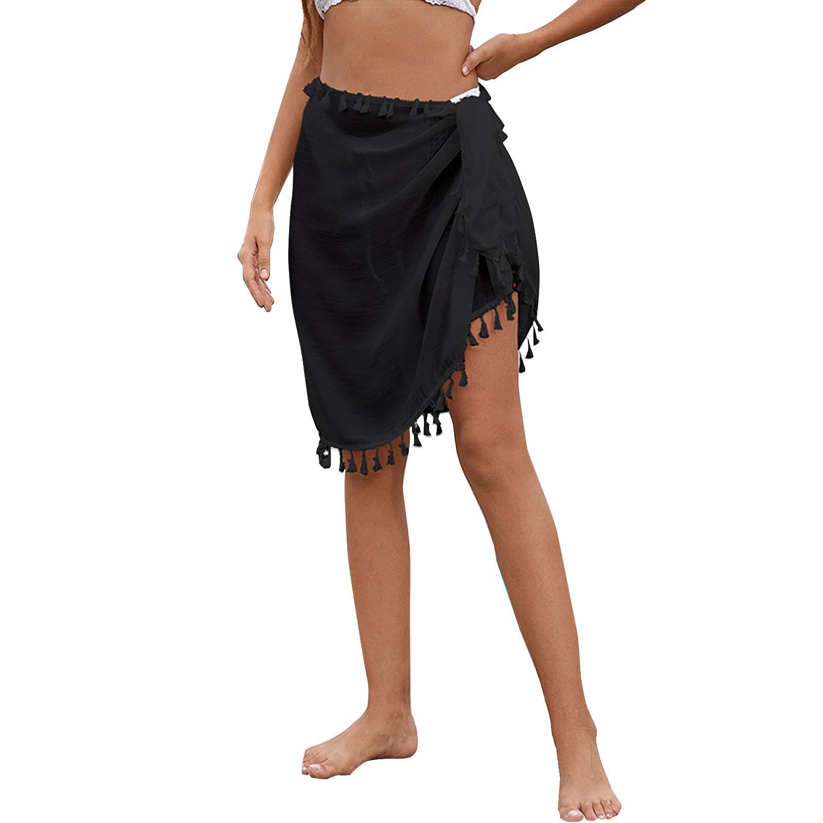 

Popular Sexy Seaside Resort Beach Skirt Tassel Strappy Skirt One Size чорний