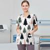 Women's Fashion Printed Short Sleeve V Neck Pattern Tops Pocket Working T-shirts