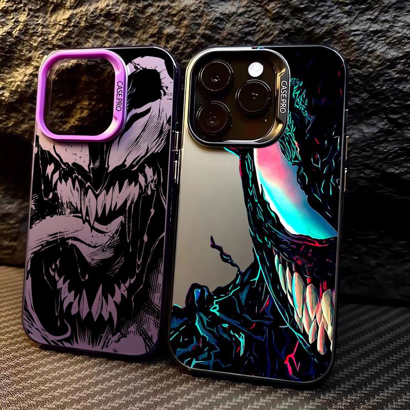 Skvělé barevné stříbrné pouzdro Marvel Venom pro Apple iPhone 15 14 13 11 12 13 Pro Max 14 Plus Funda Luxusní zadní kryt telefonu