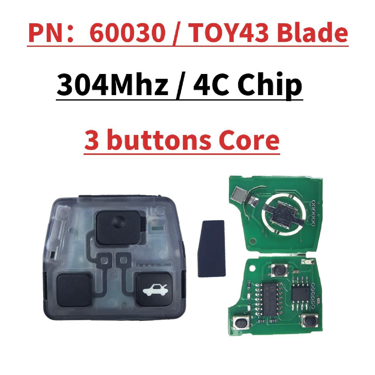 

Toyota 2-Button Remote Car Key Core with 4C Chip, 304MHz 3-button inner core with 4C chip