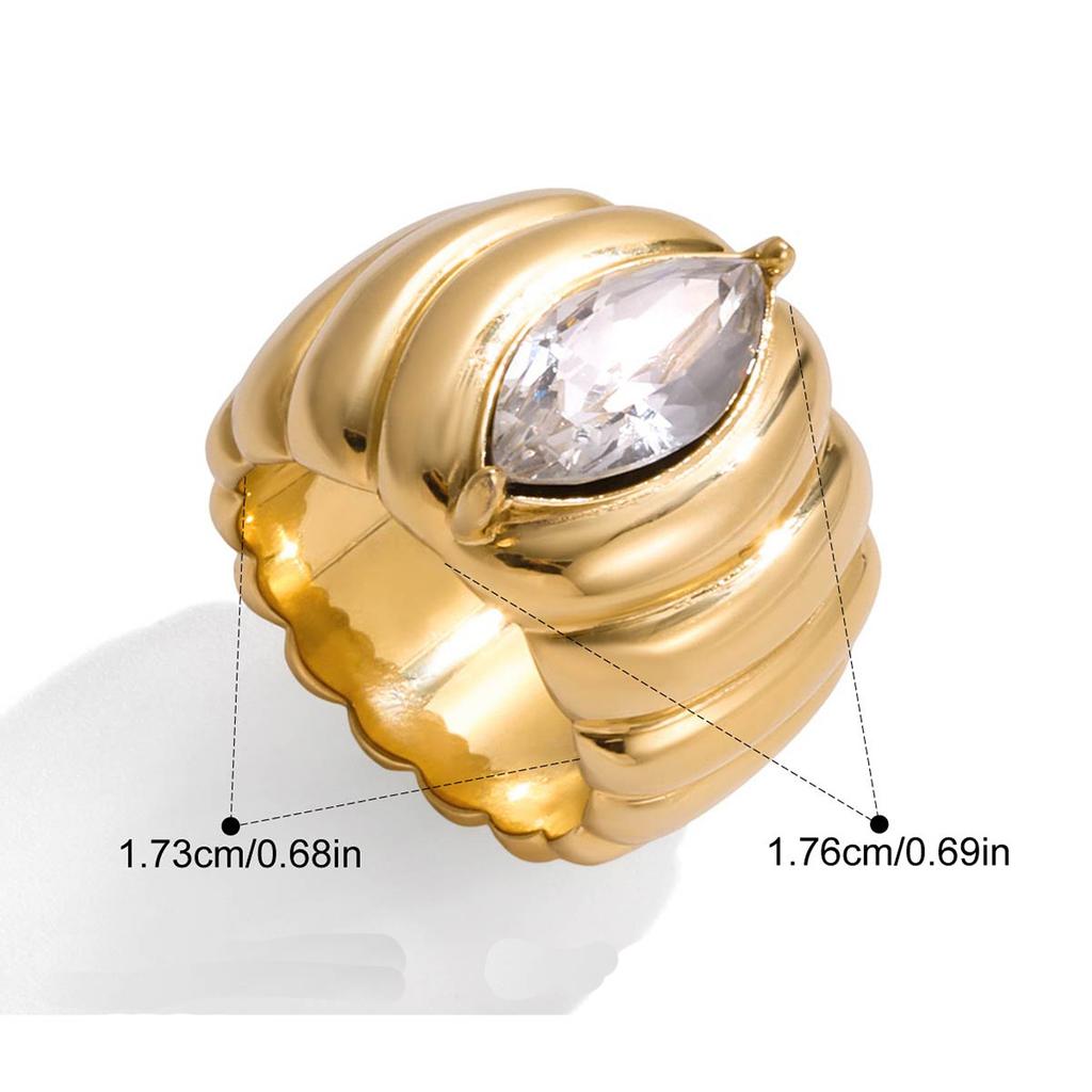Yori PVD Plated Statement Stainless Steel Ribbed Ring for Women Waterproof Hypoallergenic Handmade Polished Jewelry Gift