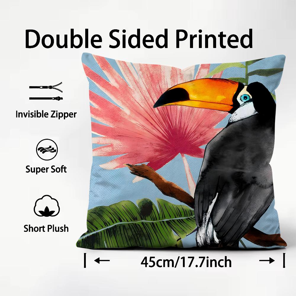 Toucan Fashion Cushion Cover Plush Fabric Soft DoubleSided Printed Sofa Warm Winter Home Child Gift Pillow Case
