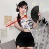 Ink Wash Misty Rain Sexy New Chinese Erotic Underwear Retro Slim Hip Skirt Spice Girl Lace-up Belly Pocket Suit Women