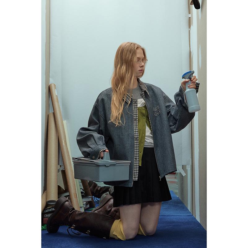 

STAFFPICK Unisex Coarse Texture Barn Style Autumn Jacket with Colorblock Collar XXL