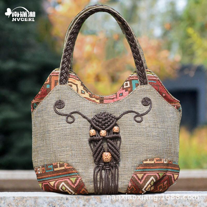 

Vintage Linen Handbag for Women National Style Top -Handle Bag Middle-aged Womens Shoulder Bag Art Tote Mother Purse 2025