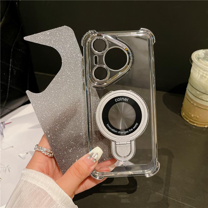Glitter Plating For Magsafe Magnetic Stand Phone Case For Huawei Pura 70 Ultra P50 P40 P30 Pura70 Pro Plus Lens Protective Cover