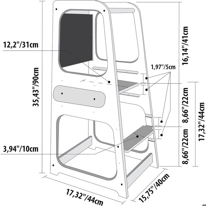 Montessori Learning Tower GINGER HOME White with Blackboard and Adjustable Height – Educational Furniture for Children 1 To 4 Years