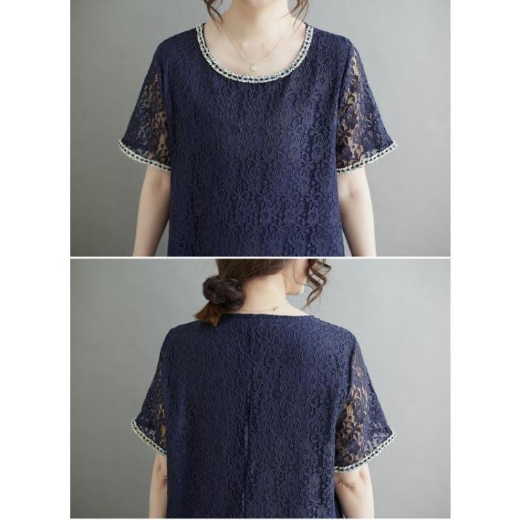 New Summer Loose Long Dress Vintage Floral Lace Casual Basic Dress for Women Plus Size