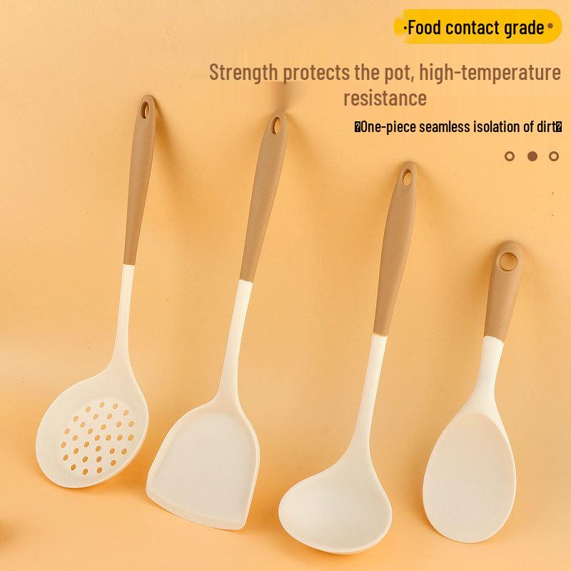 Pink-Handled Silicone Kitchen Tool Set: Spatula, Stir-Fry Spatula, Soup Ladle, Rice Spoon, Skimmer - High Temperature Resistant.