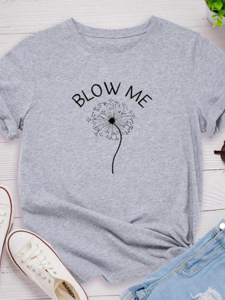 

Blow Me Dandelion Print Women T Shirt Short Sleeve O Neck Loose Women Tshirt Ladies Tee Shirt Tops Clothes Camisetas Mujer XXXL светло-серый