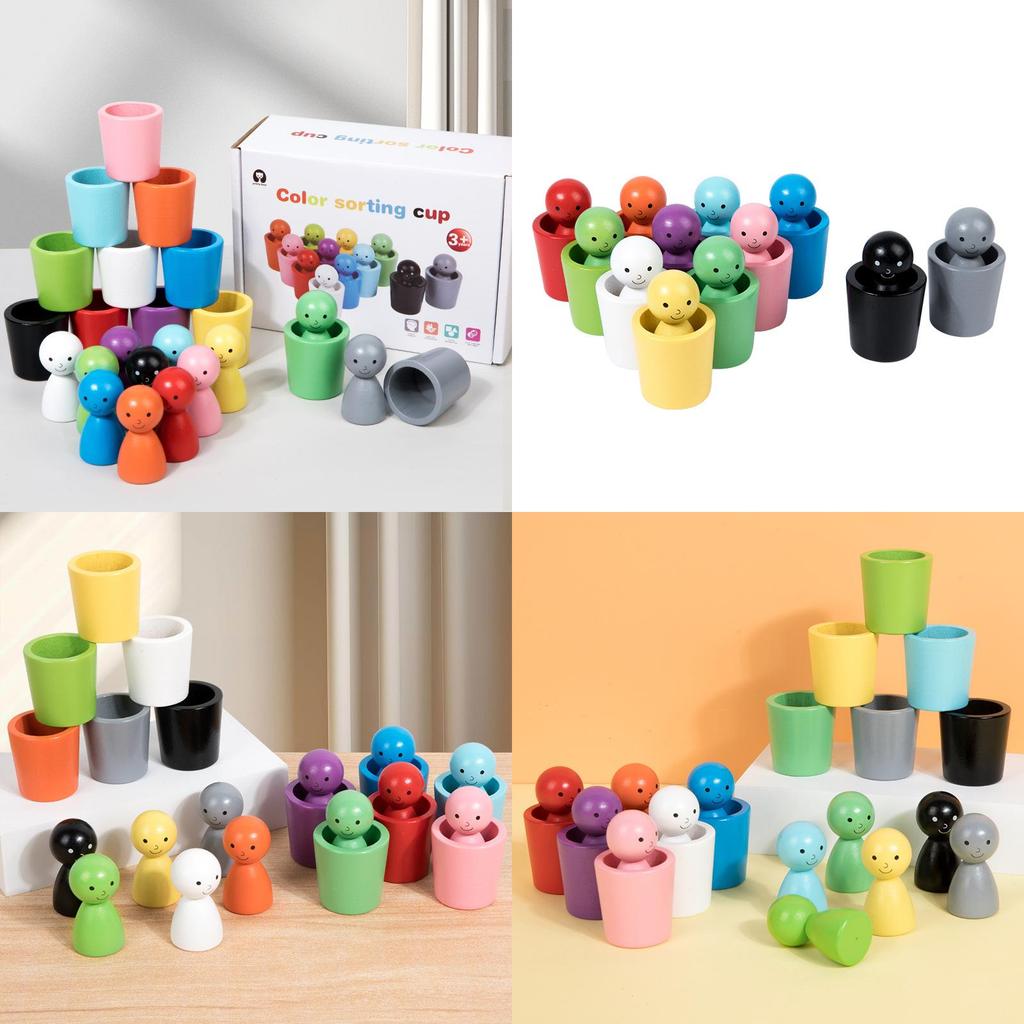 Montessori Farb-Sortierbecher aus Holz für Kinder Hand-Auge-Koordination Lernspielzeug