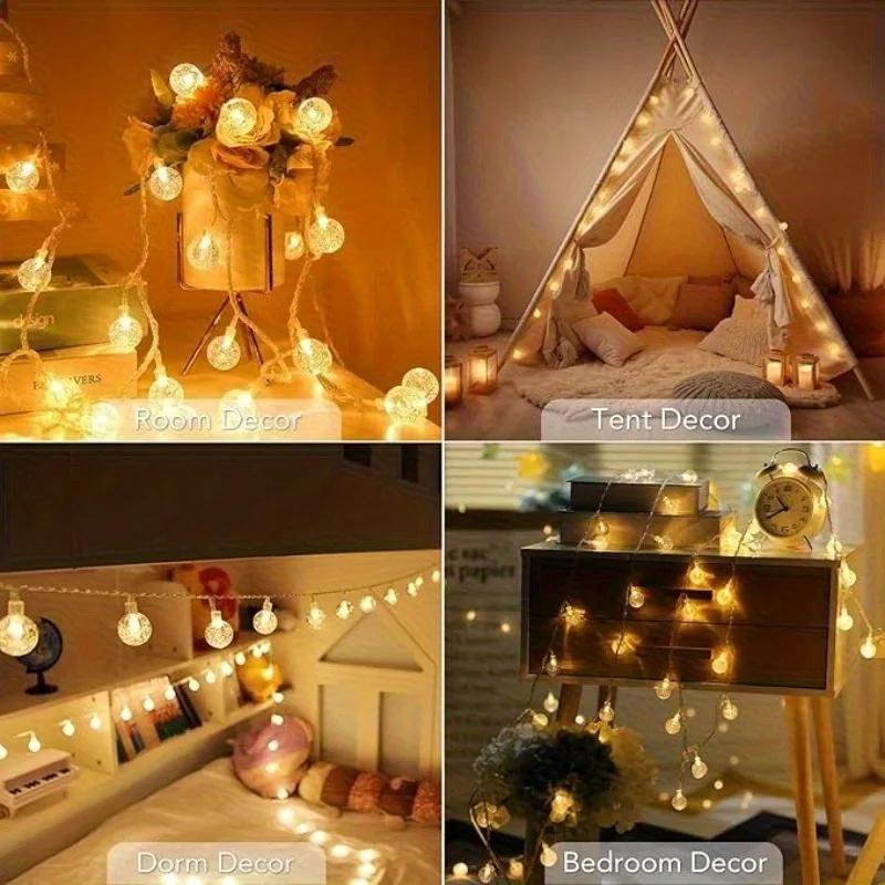 Led Crystal Globe Lights USB/Battery Operated Led Ball String Lights Waterproof Festoon Fairy Light for Garden Christmas Decor