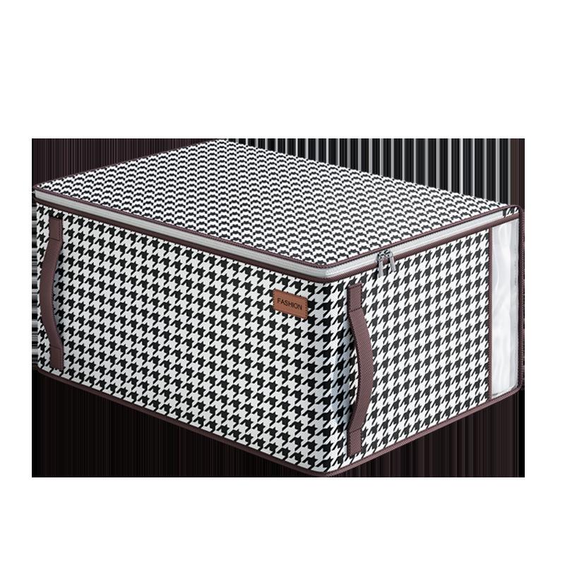 Houndstooth Clothes Storage Bags: Foldable Quilt Box with Lid for Moving & Organizing