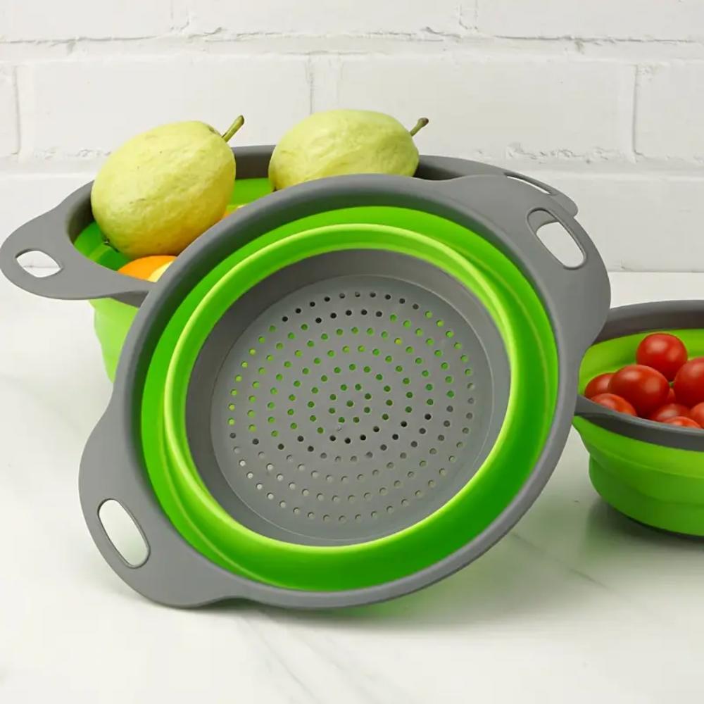 Vikbart filterkastrullset, vikbar köksfilterkastrull, liten rund filterkastrull med bas och handtag, lämplig för pasta, frukt, v