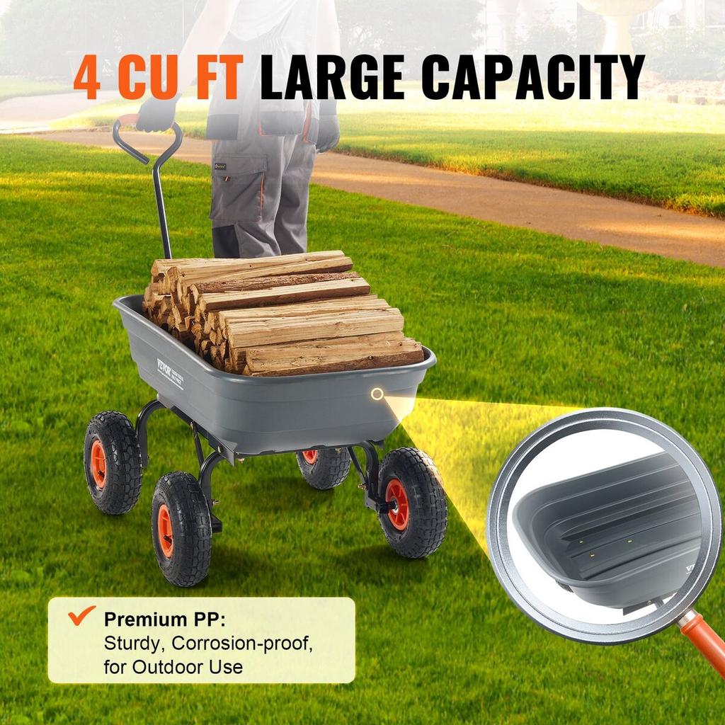 Poly Garden Dump Cart Heavy-duty Yard Carts and Wagons 4 cu.ft 600 lbs