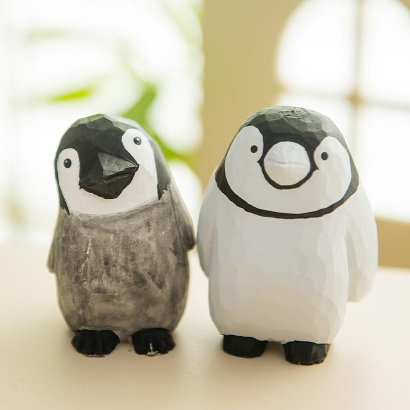 Handmade Wooden Penguin Figurine Office Desk Decor Modern Style For Birthday Gift