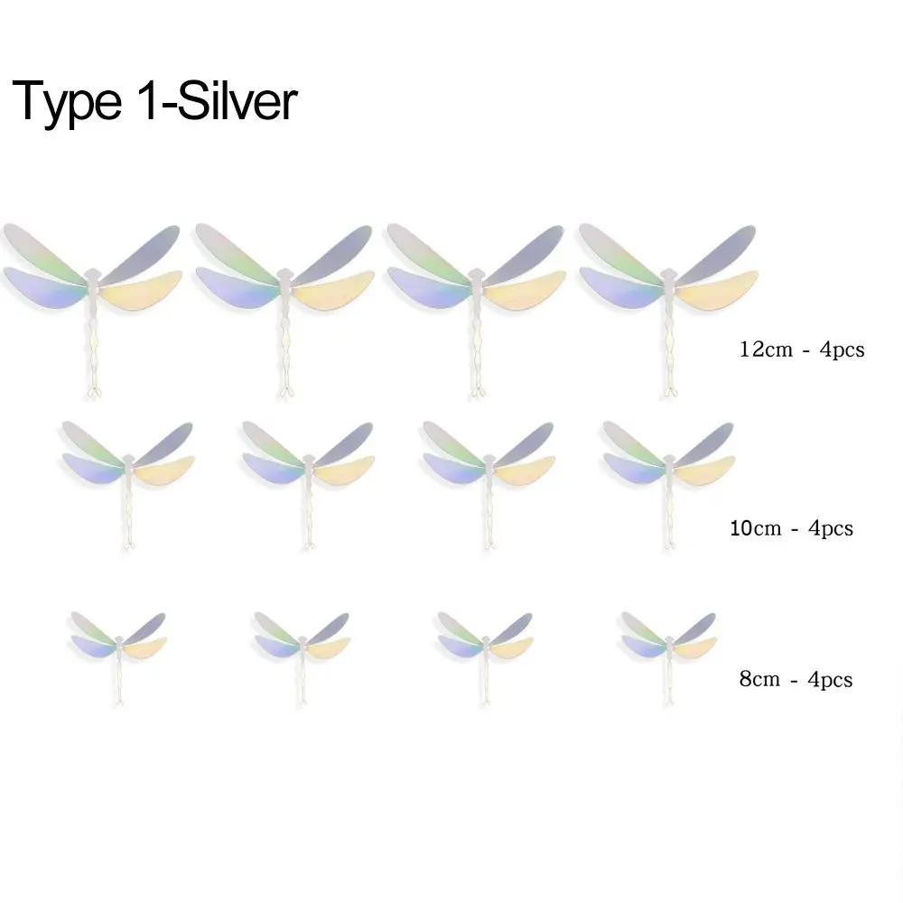 12PCS Gold Silver Rosegold Home Decoration Gardening Ornament Metal Texture Hollow Dragonflies 3D Dragonfly Stickers Wall Decals