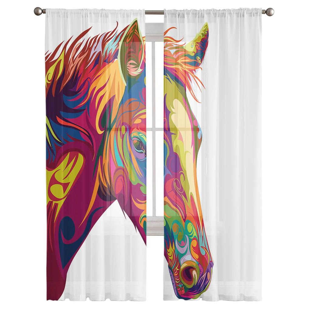 Hand Drawn Horse Head Modern Tulle Curtains For Living Room Bedroom Home Kitchen Window Sheer Curtains