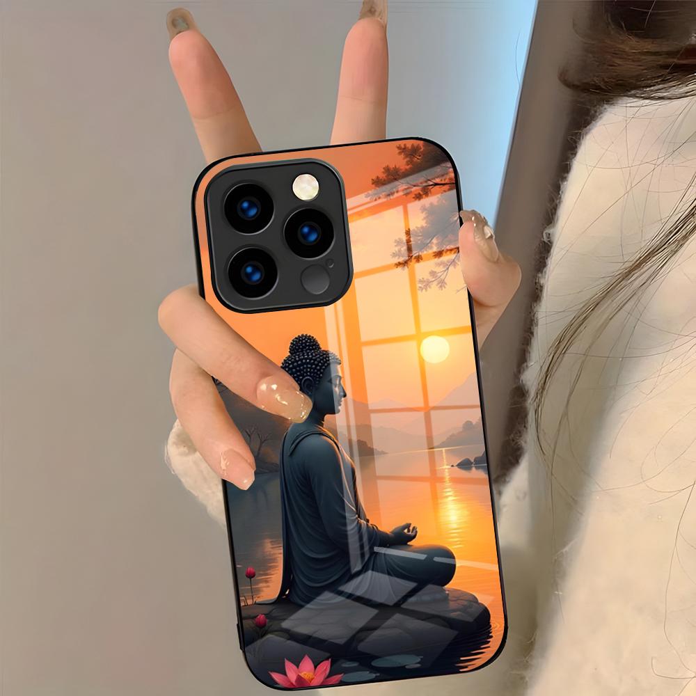 Buddha Statue And Lotus Phone Case For IPhone 17 Pro Max 16 15 14 Pro Max 13 11 Plus Glass Cover
