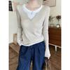 Spring New Casual Skinny Collar Fake Two Bottom Sweater Women's Fashion Lazy Commuter Long Sleeve Knitted Sweater