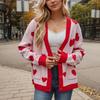 Women Autumn Winter Long Sleeve V Neck Love Heart Two Pocket Soft Breathable Loose Cardigan Sweater Coat