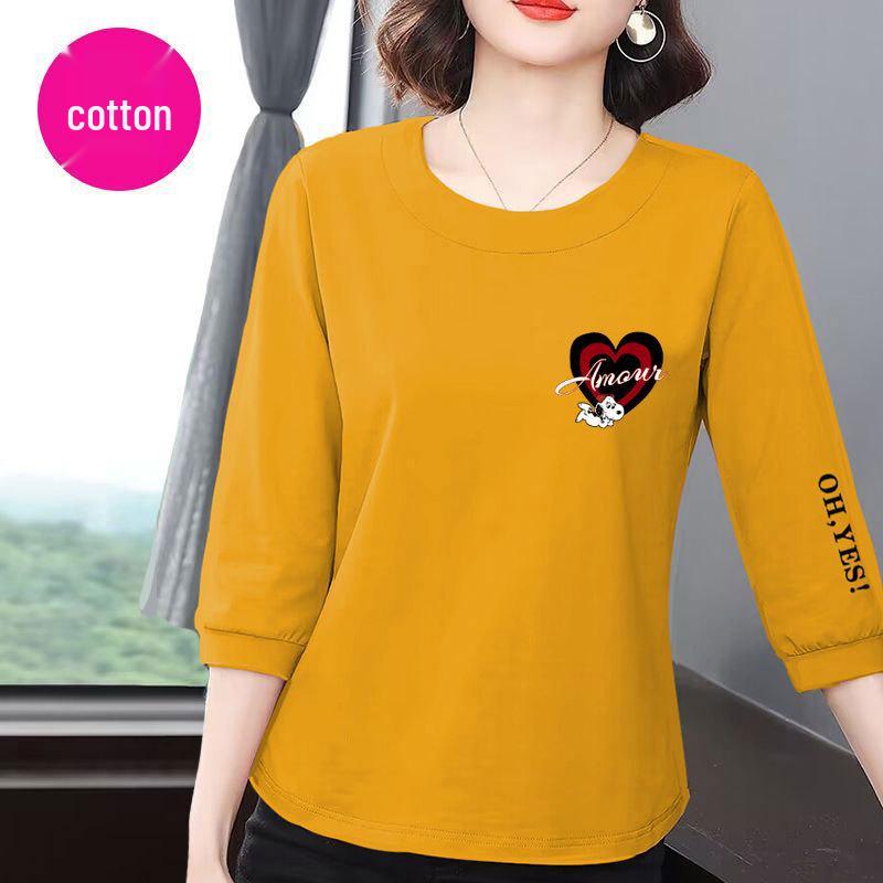 

Women s Premium Cotton 7-Sleeve T-Shirt: Summer 2025 Korean Style, Casual, Loose, Slimming, Belly-Covering, Versatile Top M (85-100 lbs)