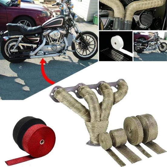 Car Motorcycle Exhaust Pipe Wrap Insulation Heat-Proof Strip with 4 Steel Ties