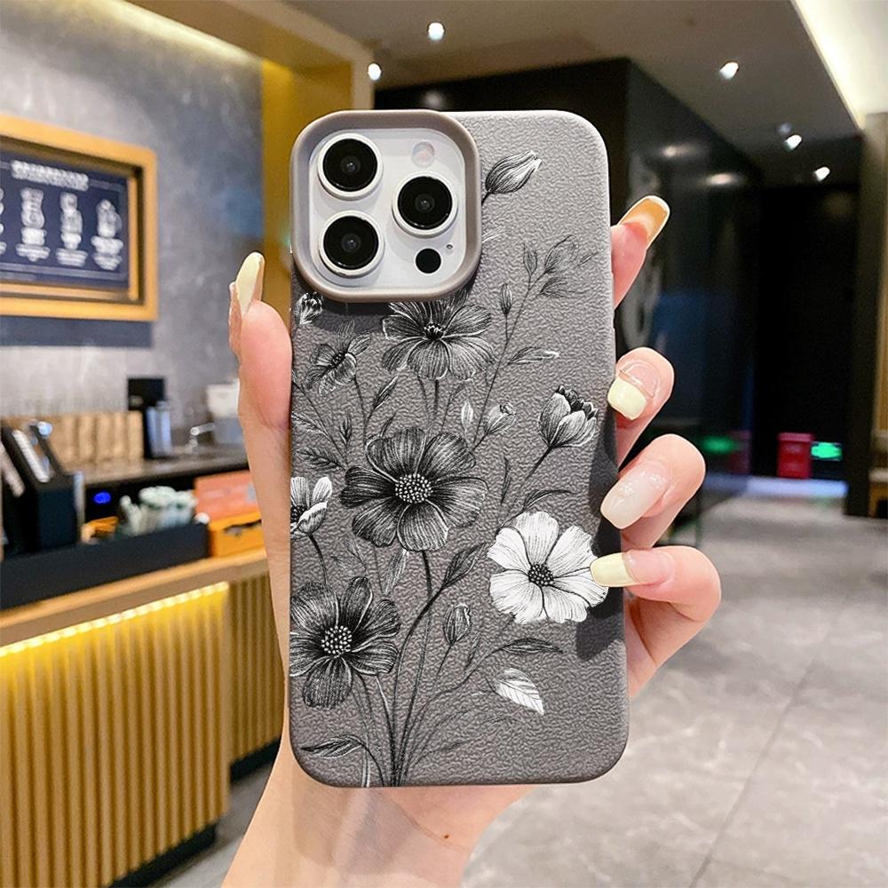 Black Flower Sketch Drawing Phone Case for Xiaomi Redmi Note 14 13 12 10 11 9 8 / Redmi A1 A3 A5 Shockproof Anti-Scratch Cover