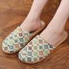 Women's Ethnic Floral Linen Sandals - Breathable Toe-Cover Slippers for Home