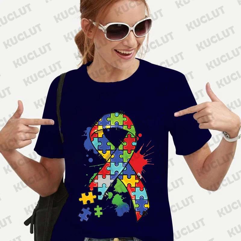 

Футболка для осведомленности об аутизме Женская одежда Унисекс футболки Футболка в поддержку аутизма Одежда с коротким рукавом Месяц осведомленности Футболки оверсайз 4XL