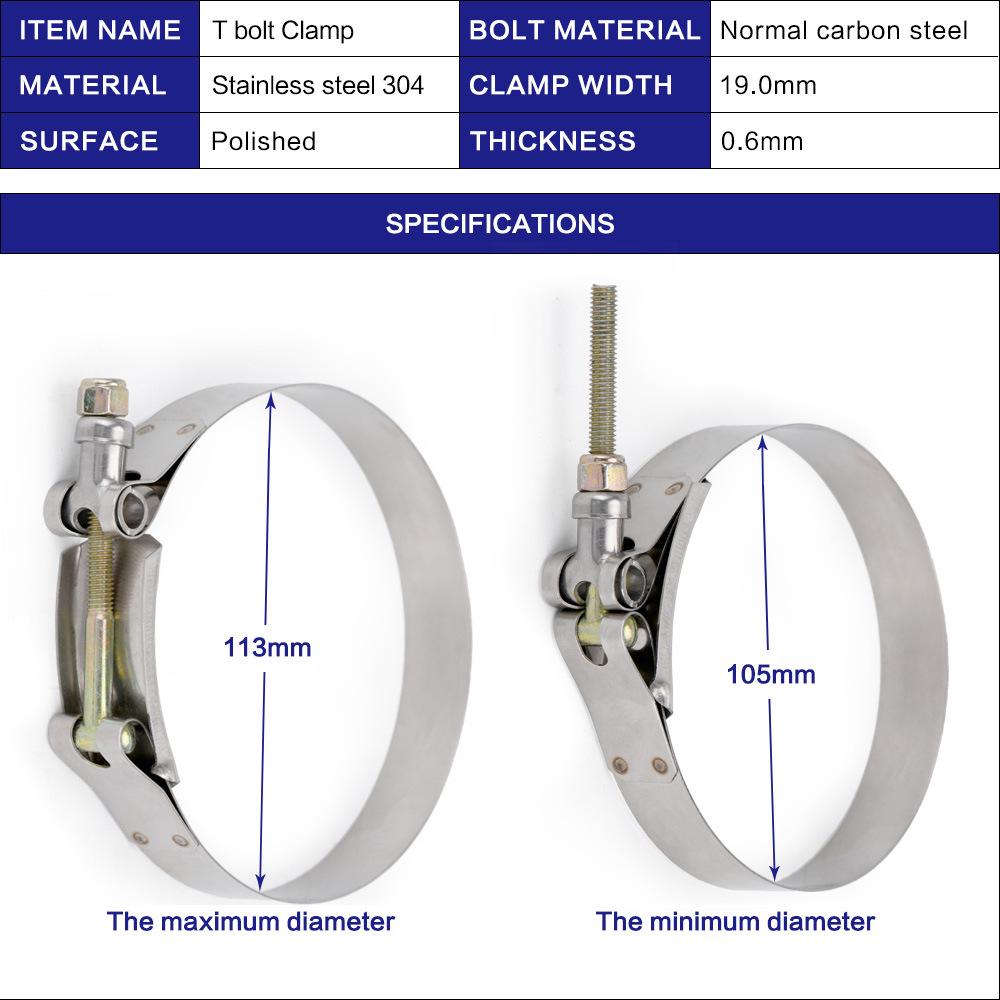 Stainless Steel 304T T-Clamp 4-Inch (105-113mm) for Silicone Turbo Hose, 2-Pack Car Exhaust