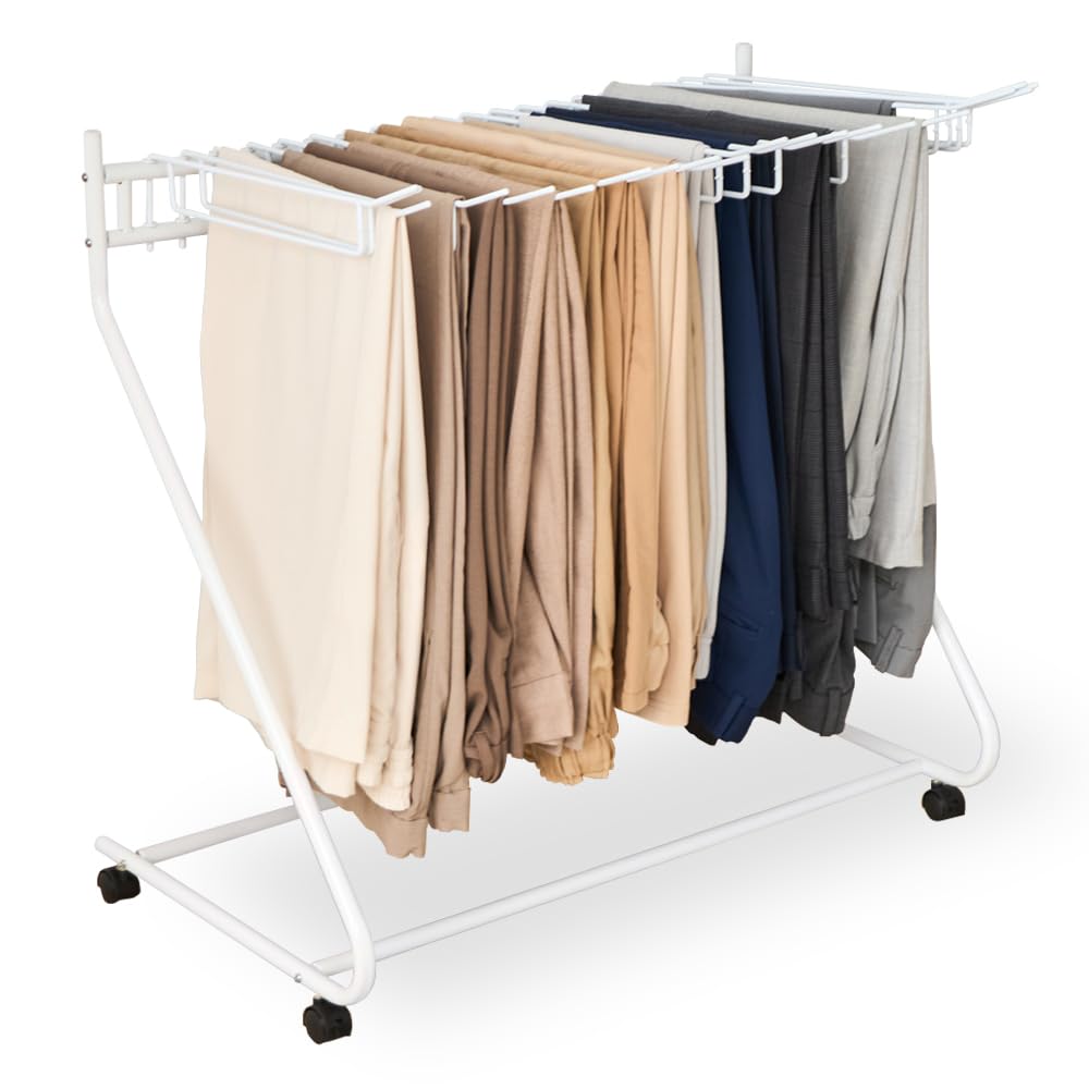 Iris Plaza Hanger Trouser Holds 20 with Compact 72cm White Rack, Hanger, Trousers, Casters, Storage, Wide, SLKH-43
