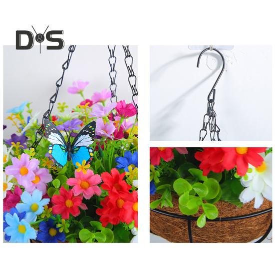 Künstliche Blume Hängekorb Kunstblumen im Korb UV-beständig Kunstblumenkorb mit Ketten für Heim Garten Terrasse Deko
