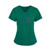 Women Short Sleeve V-neck Tops Working  Solid Color Pocket Blouse