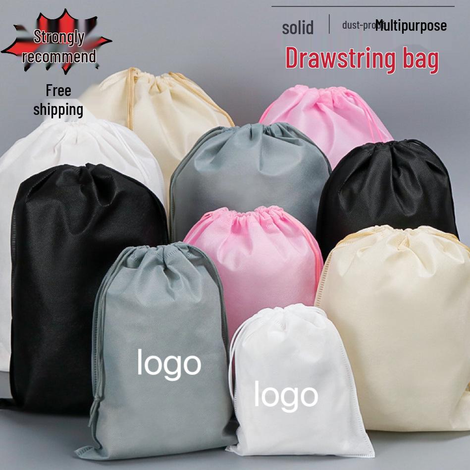 Customizable Non-Woven Dustproof Drawstring Bag for Laundry, Shoes, and Hats with Store Logo Black; 16x20cm