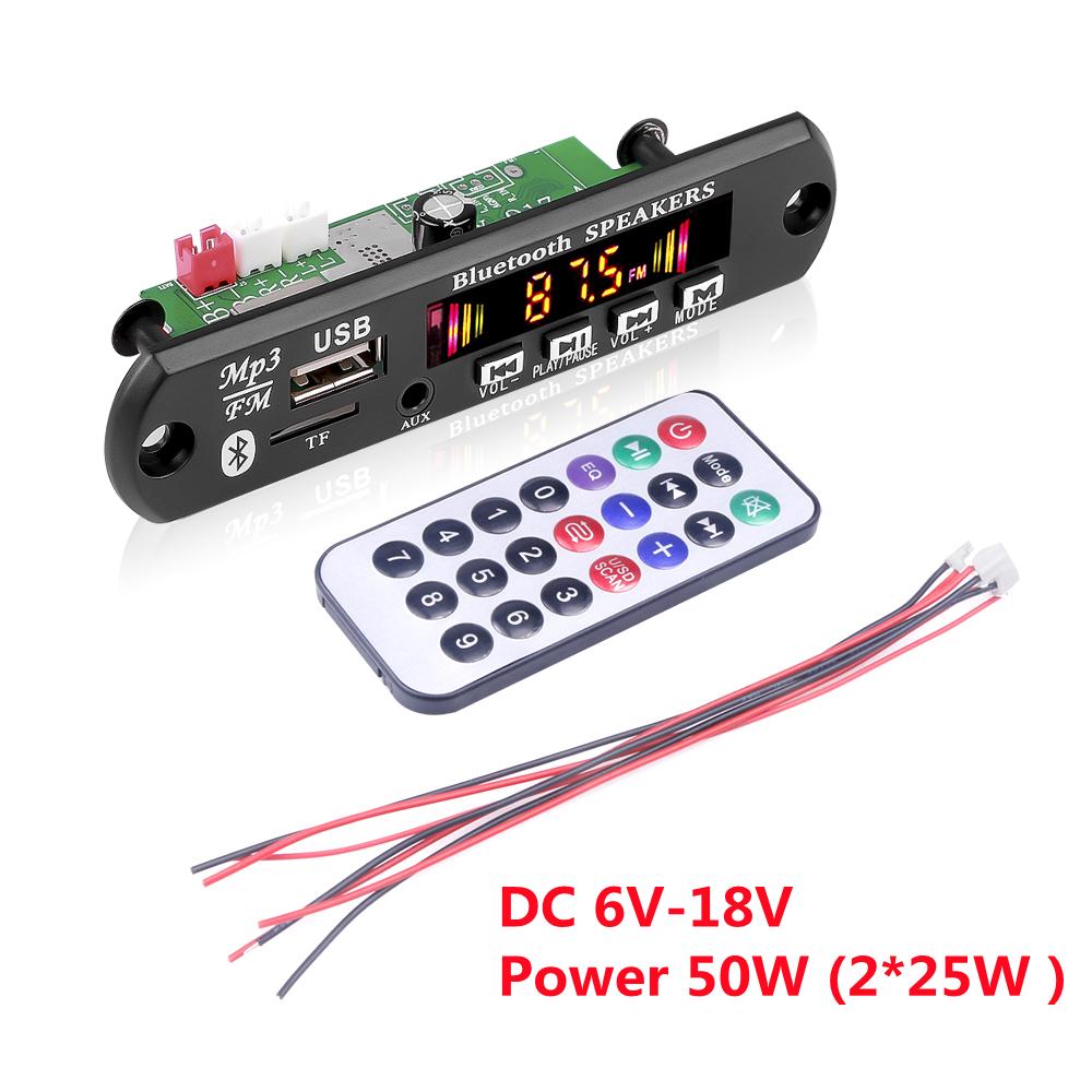 Handsfree 50W Amplifier MP3 Decoder Board Color Screen DC 12V Bluetooth V5.0 Car MP3 Player USB Recording Module FM AUX Radio