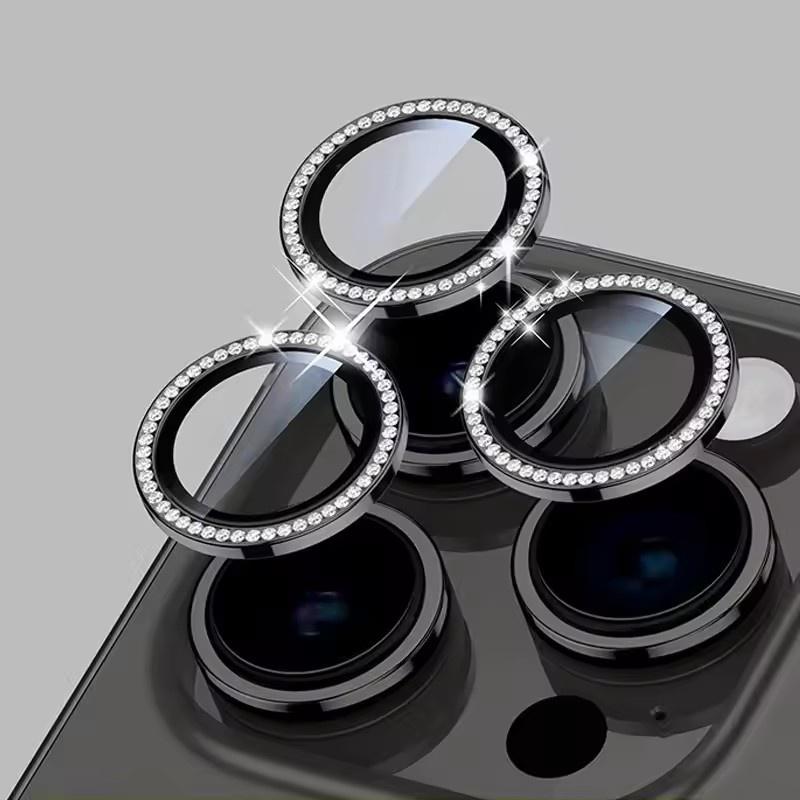 

Чехол-протектор для объектива камеры с блестящими бриллиантами для iPhone 16 15 14 13 11 Pro Max Plus Пленка-протектор экрана для iPhone 16E Pro iPhone 15 чёрный