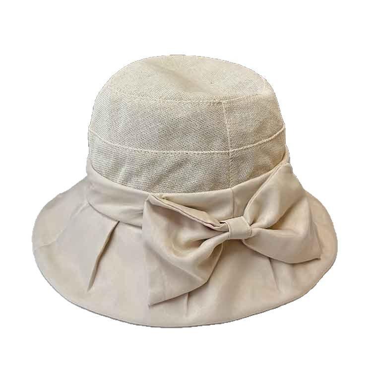 Bucket hat women's spring summer new washi splicing basin hat bow casual UV protection sun hat