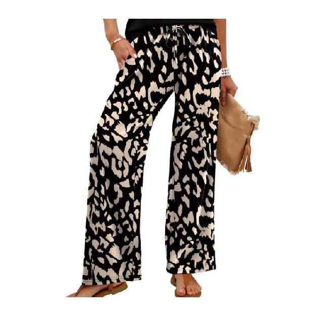 2026 New Women s Printed Wide-Leg Pants, Loose Casual Long Pants, Fashionable, Versatile, and Comfortable S чёрный
