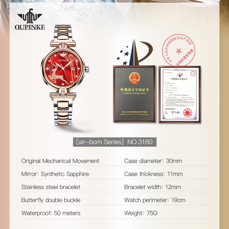 OUPINKE Montres Marque de Mode Montre Mécanique Automatique Étanche Montre pour Femme
