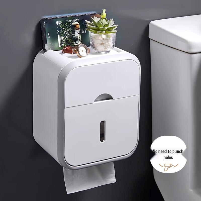 Gadu Wall-Mounted Waterproof Tissue Box with Storage Shelf