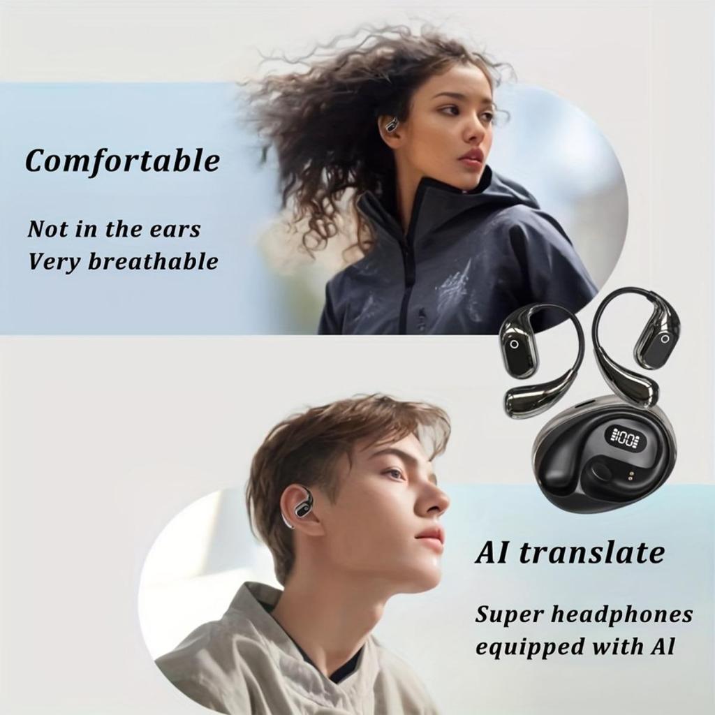 144 Language AI Voice Translation Headphones - Real-time Three In One OWS Translation Device with Wireless, Rechargeable Battery and USB Charging