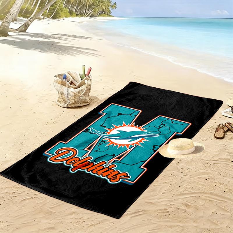 Miami Dolphins Print Beach Towel, Large Soft Quick Dry Towel for Beach Camping Swimming