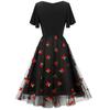 Women’s Sun Dresses Mesh Fluffy Printed Embroidery Retro Palace Style Swing Midi Dress Holiday Party Casual Outer Wear
